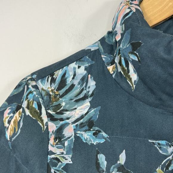 Anthropologie Ett Twa Teal Blue Green Floral Puffer Jacket XS Zip Up - Picture 5 of 14